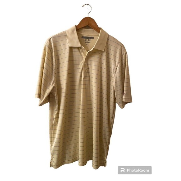 Men’s Greg Norman yellow stripe golf shirt size large - Picture 1 of 5